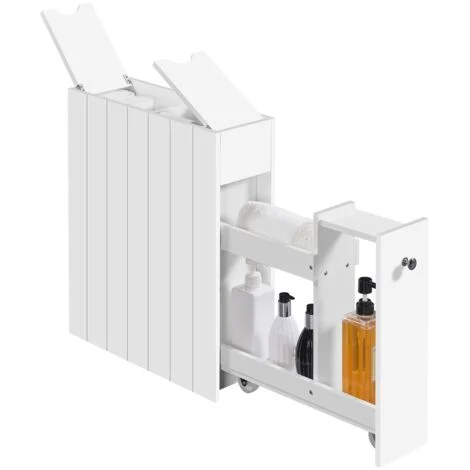 Yaheetech Mobile da Bagno Salvaspazio Alto e Stretto Carrellino Salvaspazio Mensola Nicchia con Ruote Organizzatore Mobiletto da Terra Porta Carta Igienica 50 × 17 × 58 cm Bianco