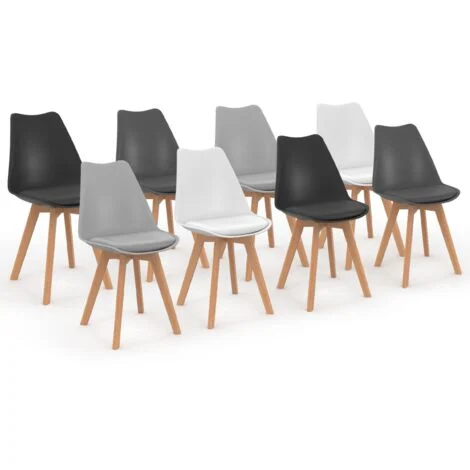 Set di 8 sedie scandinave SARA colore misto bianco x2, grigio chiaro x2, grigio scuro x2, nero x2