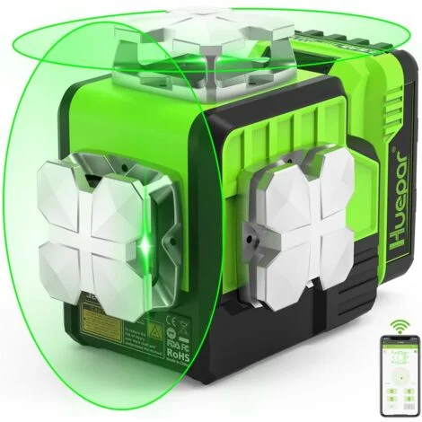 Livello laser Bluetooth autolivellante Huepar 2x360, elevata luminosità, laser incrociato a raggio verde a 360°, batteria agli ioni di litio di grande capacità da 11 ore e supporto magnetico-P02CG