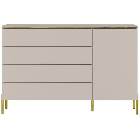 Comò con 4 cassetti e 1 vano portaoggetti Beige e Dorato- VUKIA di PASCAL MORABITO