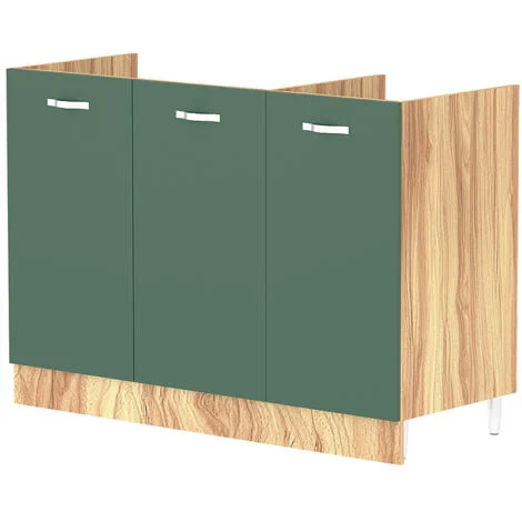 Mobile Sottolavello Cucina Componibile Mobiletto in Legno Colore Verde con 3 Ante