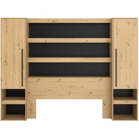 Armadio a ponte con scomparti e LED L269 cm Naturale e Nero - VARLY