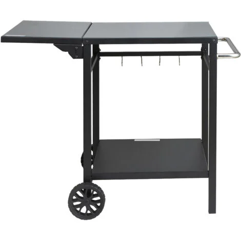 Mophorn Carrello da pranzo per griglia da esterno, tavolo da preparazione per barbecue a 2 ripiani, piano in ferro pieghevole, carrello modulare portatile per forno per pizza, tavolo da lavoro