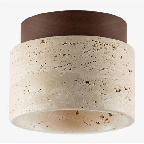 Plafoniera da soffitto Ø10 cm in travertino e legno Davise SKLUM