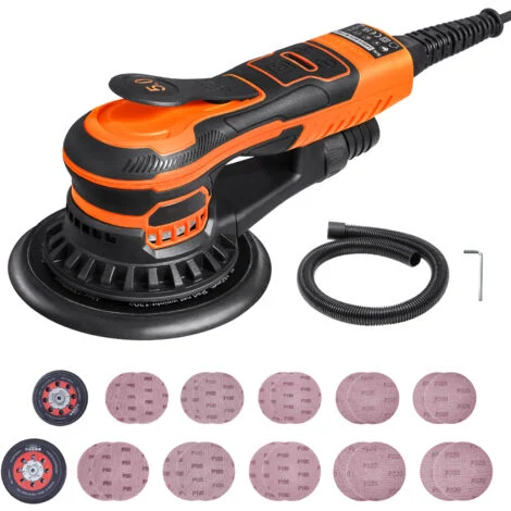 Mophorn Levigatrice orbitale casuale da 5 e 6 pollici, 350 W Brushless, 10.000 PRM, levigatrice palmare elettrica a 6 velocità con 20 fogli abrasivi, connettore antipolvere e tubo flessibile