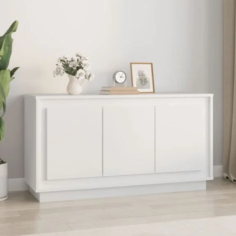 Credenza，Madia per salotto，Buffet da cucina Moderna Bianca 102x35x55 cm in Legno Multistrato MCI233184 BonneVie