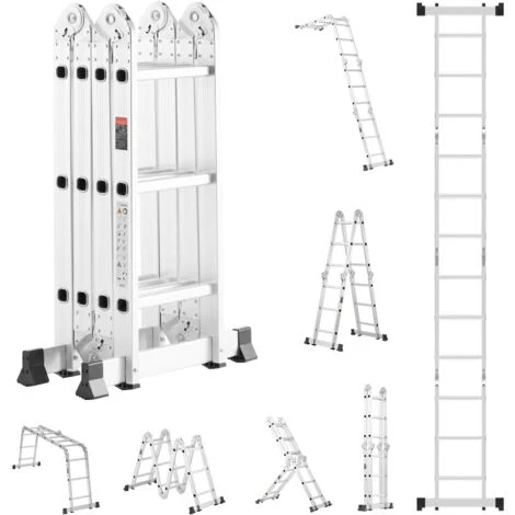 Mophorn Scala pieghevole multiuso, scala a pioli alta 7 in 1, scala telescopica regolabile a 3 gradini con struttura ad A, altezza di sbraccio di 12 piedi, scala estensibile per impieghi gravosi.