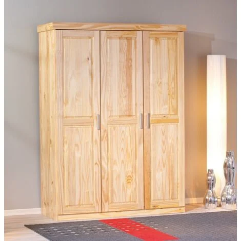 armadio 3 ante battenti "leon" in legno massello 140x55x190 cm