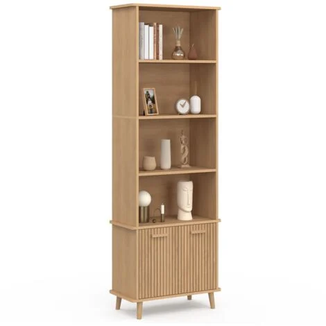 Etagère bibliothèque 4 niveaux JULIETTE avec placard effet lattes