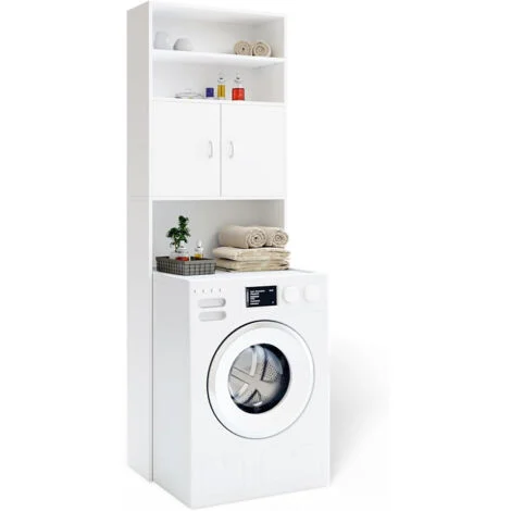 Mobile per Lavatrice Mobiletto da Bagno Armadio 2 Ante e 2 Ripiani 63x20x185cm