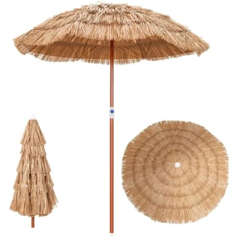 COSTWAY Ombrellone da Spiaggia di Paglia, Ombrellone da Giardino 155 cm con Borsa e Design Inclinabile, Ombrellone da Esterno Portatile per Spiaggia Giardino Balcone Mare