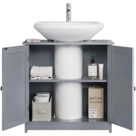 WOLTU Mobiletto Bagno Cassettiera Bagno Armadietto Bagno Mobile Sottolavabo per Bagno Grigio
