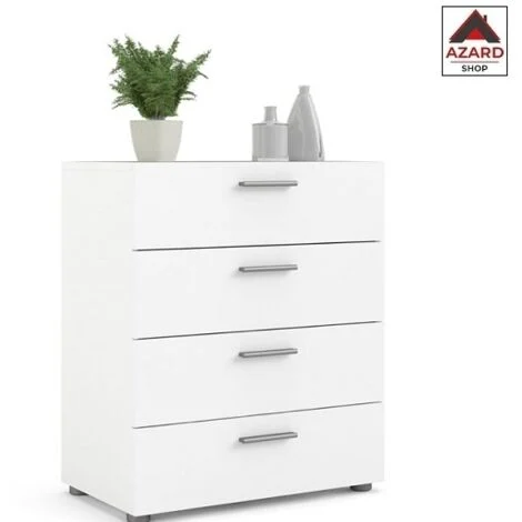 Cassettiera bianca con 4 cassetti in legno nobilitato.