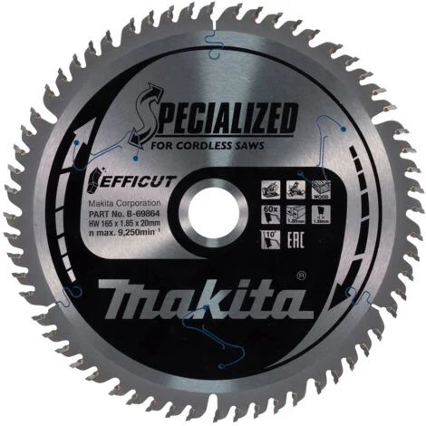 Makita B-69864 Lama Efficut TCT Sega Circolare 165x20mm • 60 Denti 1,85mm Legno