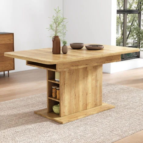 Tavolo da pranzo, Tavoli allungabili, (110-130)x70x75 cm, con contenitore, multifunzionale, truciolare, colore naturale