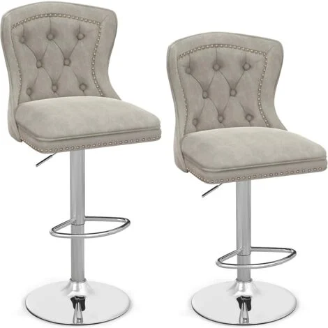 COSTWAY Set 2 Sgabelli da Bar in Velluto 97-117cm, Sedie Regolabili e Girevoli con Poggiapiedi, Schienali e Base in Metallo Elettroplaccata per Casa, Cucina, Pub e Ristorante (Grigio)