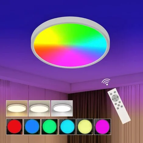 GOECO Plafoniera LED Soffitto24W 3200LM RGB Dimmerabile Con Telecomando Lampadario Led Soffitto 2700-6500K Plafoniera Bagno Moderna Rotonda Per CucinaSoggiornoCamera