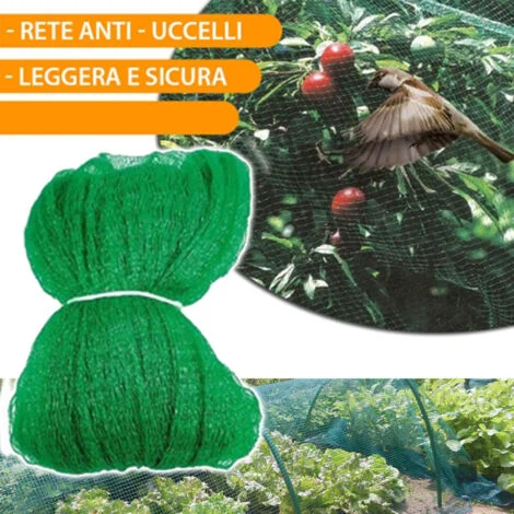TrAdE Shop Traesio - Rete Anti Uccelli Protezione Ortaggi Verde 4x12 Metri Giardino Orto Antiuccelli -