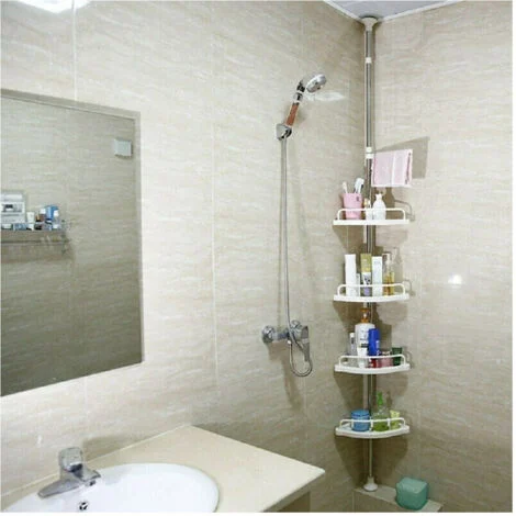 Cleafe - Scaffale Angolare Per Angolo Doccia Bagno Telescopico 4 Mensole Con Ganci -