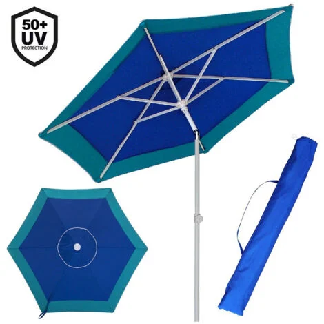 TrAdE Shop Traesio - Ombrellone Mare Spiaggia Giardino Acciaio Grande 210cm Turchese Blu Con Custodia -