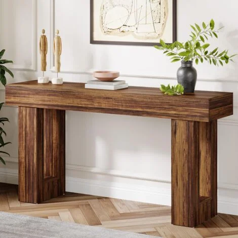 Tribesigns Tavolo consolle lungo 160 cm, divano rettangolare dietro il divano, tavolo da fattoria per ingresso, corridoio, soggiorno (marrone usticale)