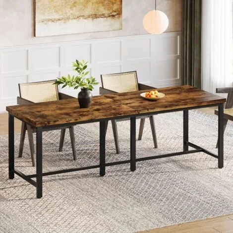 Tribesigns Tavolo da pranzo lungo 200 cm, per 6-8 persone, grande tavolo da cucina rettangolare industriale in legno, tavolo da pranzo rustico con robuste gambe in metallo (marrone usticale)