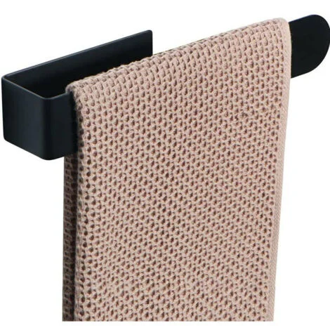 Portasciugamani nero, portasciugamani autoadesivo in acciaio inox per bagno, portasciugamani senza foratura, per bagno e cucina (37 cm)