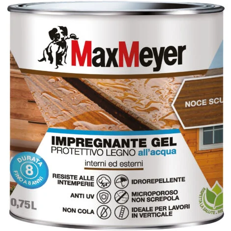 MaxMeyer Impregnante Gel Protettivo Legno All'acqua, Noce Scuro, 0.75L