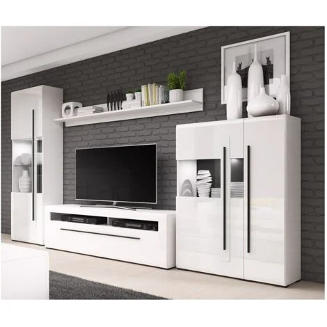 Set completo per soggiorno collezione BREDA. Colori bianco opaco e bianco lucido.