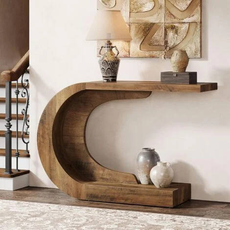 Tribesigns Tavolo Consolle in Legno, Consolle Ingresso Rustico, 110 x 35 x 75 cm, Tavolino da Corridoio per Corridoio, Soggiorno, Marrone