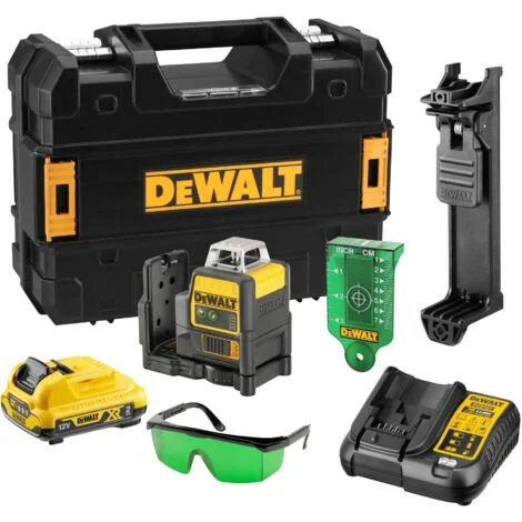 DeWALT Accessori - Laser a croce a batteria 10,8 V, portata 50 m, con accessori, 1 batteria XR da 2,0 Ah, caricabatterie DCE0811D1G