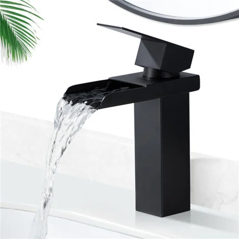 Rubinetto a Cascata Miscelatore Lavabo Bagno Cromato Nero Design Moderno