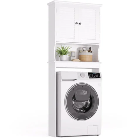 Bealife Mobile per Lavatrice con Ripiano, 1 Ripiano Aperto, 2 Ante Regolabili con Ripiani o per Bagno 65 x 22 x 163,5 cm