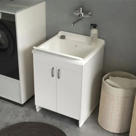 Mobile lavatoio 60x60 cm bianco in kit di montaggio con vasca e asse Ikaro