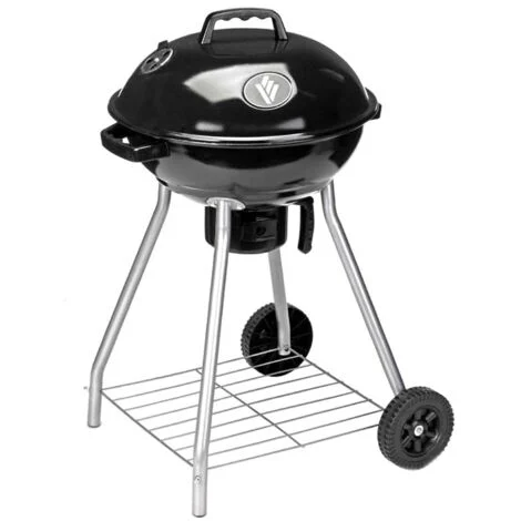 Barbecue a Carboni con Ruote Nero Acciaio Smaltato Rotonda
