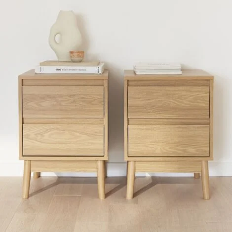 Set 2 comodini effetto legno con due cassetti