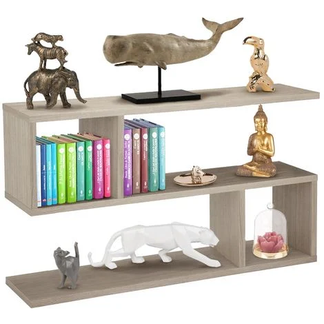 Libreria Bassa Design Moderna Scaffale 5 Ripiani 80x20x50cm Casa Ufficio Beige
