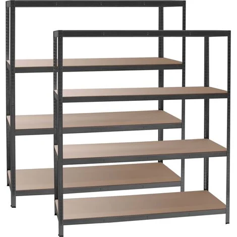 Wiltec Set 2x Scaffali a incastro per carichi pesanti Nero 160x60x180cm 4 ripiani 175kg/piano