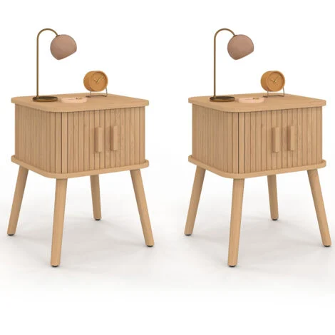 Lot de 2 tables de chevet ROMIE effet lattes 2 portes coulissantes
