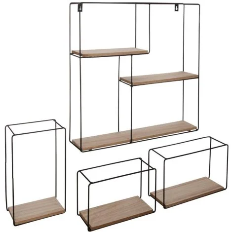 Set 4 Mensole a Parete in Legno e Metallo 49x48x9,5cm