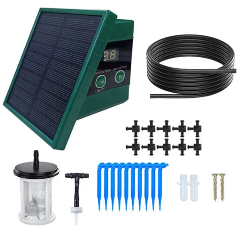 Sistema di irrigazione a goccia solare per giardino con display digitale, irrigazione automatica di 10 piante in vaso con 30x7 modalità timer