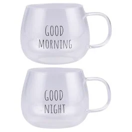Tazza 400 ml in vetro borosilicato, Good Morning/Night