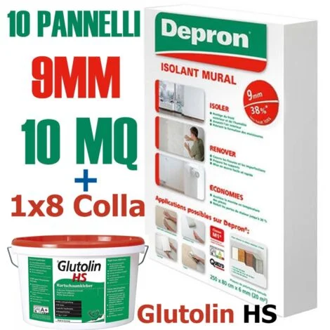DEPRON PANNELLI ISOLANTI DA 9MM (125 X 80 ) CONFEZIONE DA 10MQ+ 1 GLUTOLIN 8KG