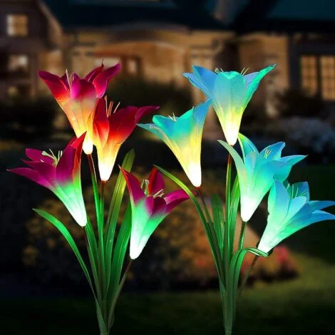 Luci solari da giardino per esterni, 8 luci solari a LED multicolore Fleur de Lys cangianti su palo per giardino, patio, cortile (blu e viola) - RWELighting and Lighting ›Illuminazione per esterni