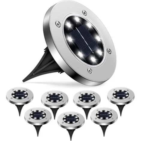 luci solari da esterno per giardino, faretti solari da incasso, luci solari da esterno per paesaggio, vialetti, prati, gradini, ponti, recinzioni e scale (8 LED)