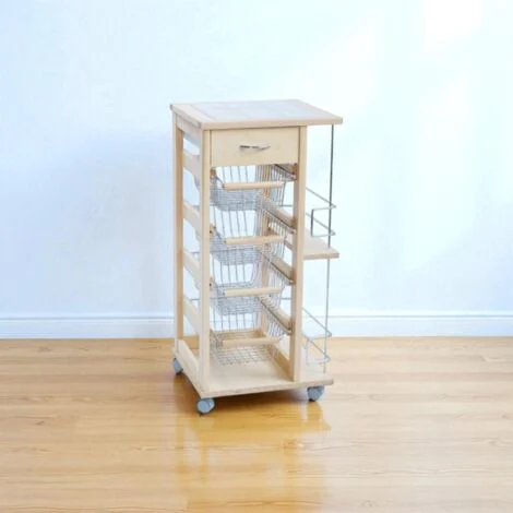Carrello salvaspazio con cesti portafrutta e portabottiglie Naturale
