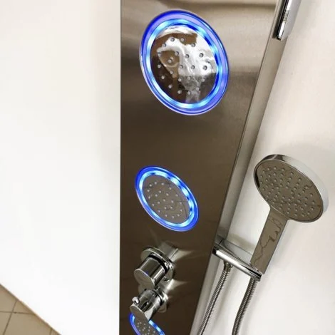 Pannello doccia idromassaggio termostatico soffione colonna ACCIAIO multigetti orientabili con led Kronos