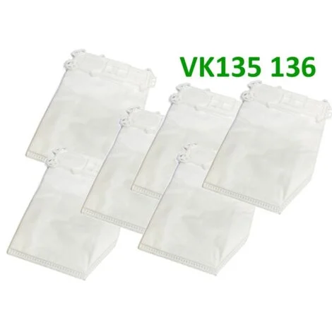 CONFEZIONE 6PZ SACCHETTI ASPIRAPOLVERE FOLLETTO VK 135/136 ADATTABILI IN BUSTA