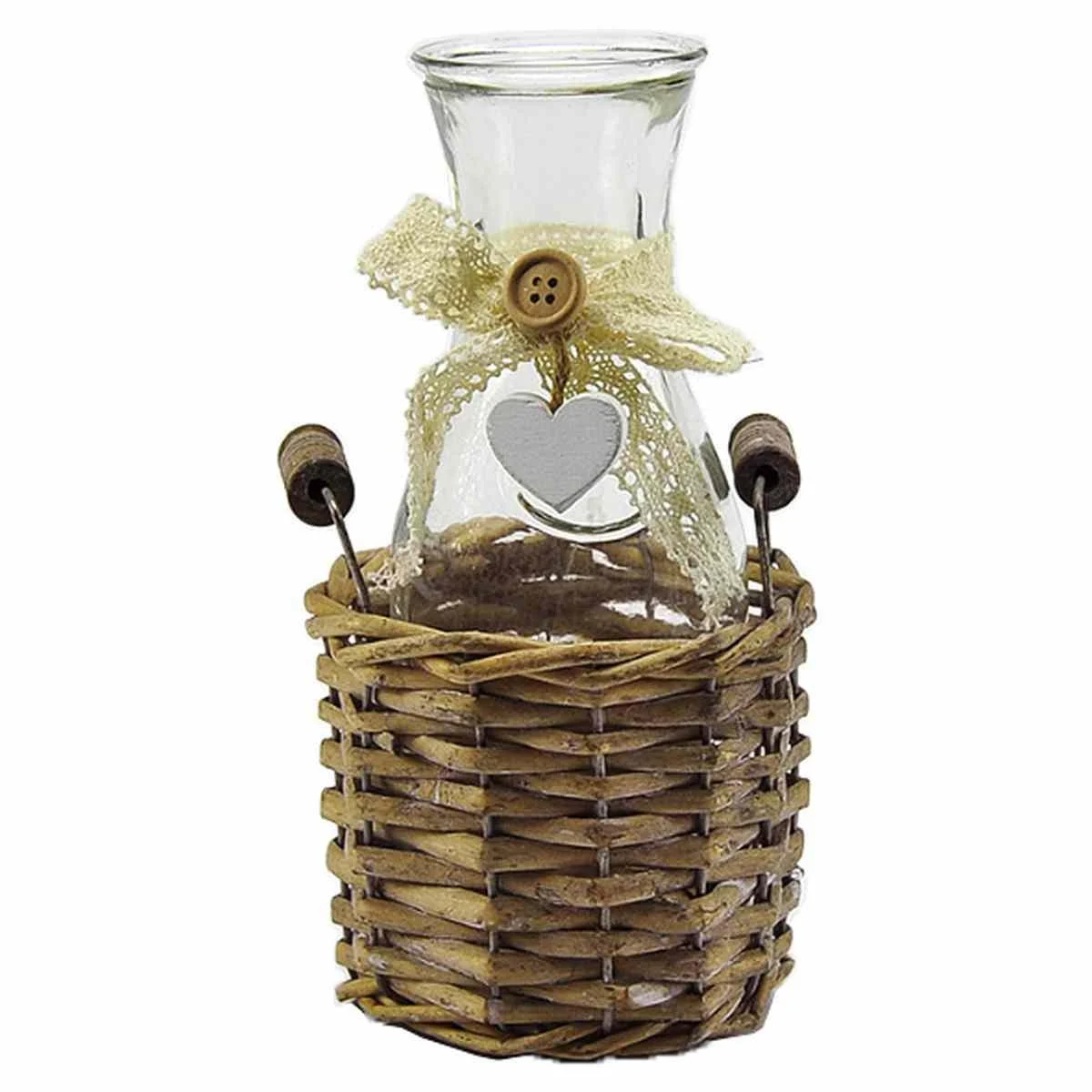 Bottiglia Vetro con Merletto Cestino Beige