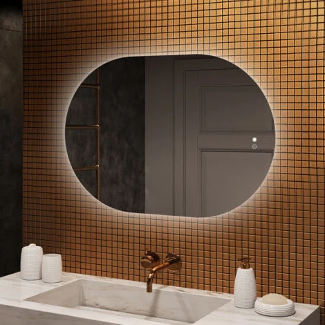 Specchio da bagno Artforma con illuminazione, 100x70, Interruttore touch, Antiappannamento, LED Dual, Specchio Ovale